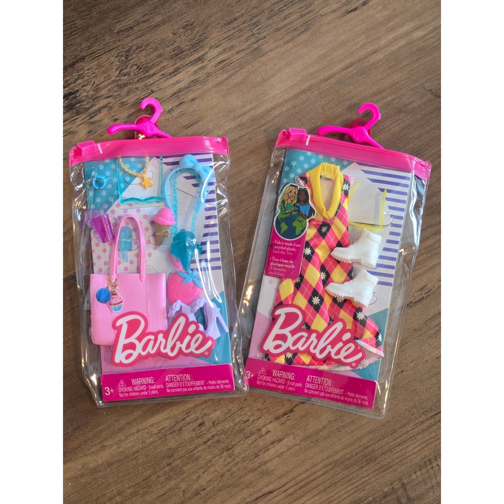 Barbie Fashion Accessory Pack x2 Plaid Daisy Dress Pink Tote Bag HJT17 HJT28 NEW